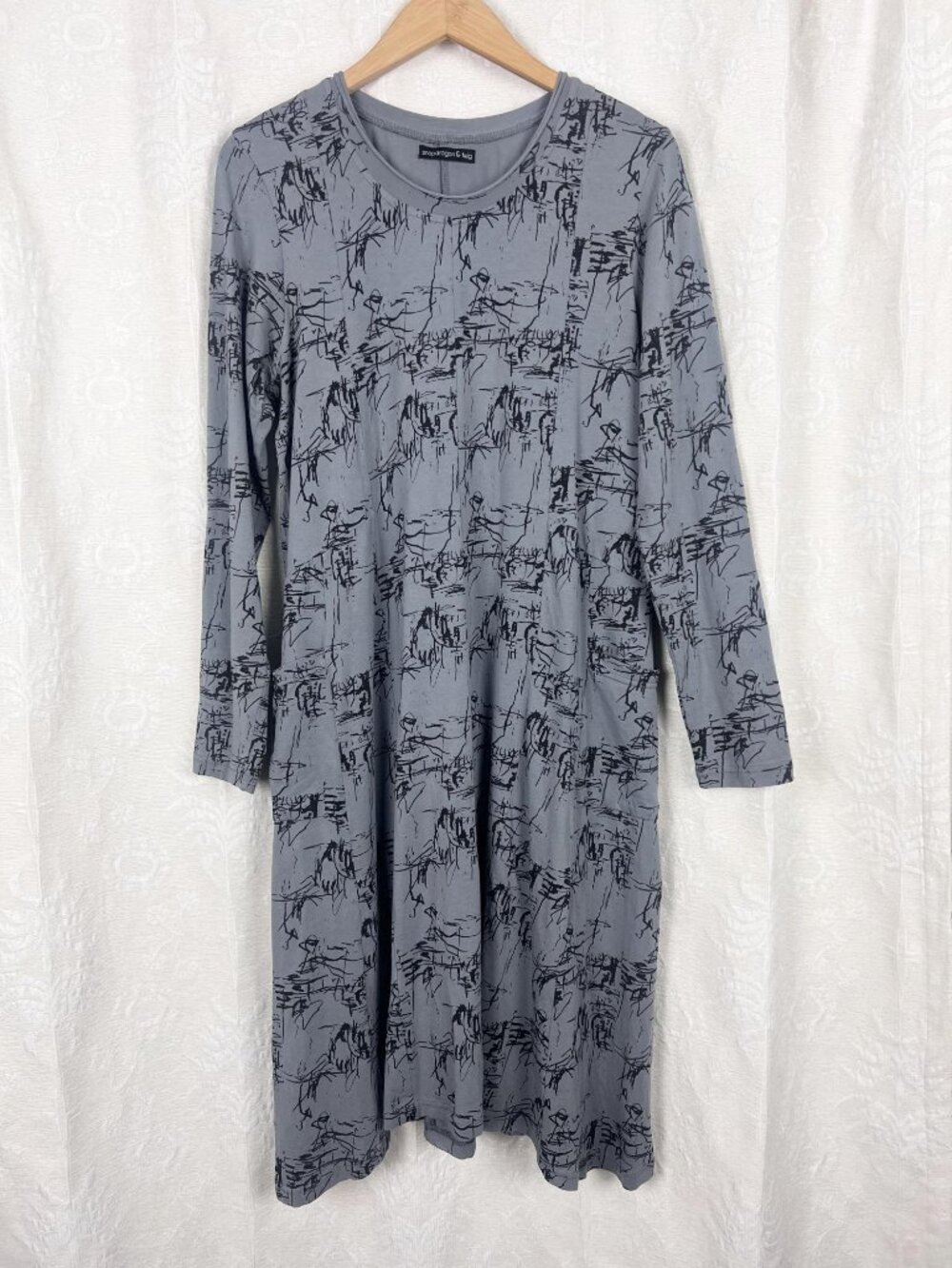 Snapdragon & Twig Esmerelda midi dress stretch cotton modal gray abstract print